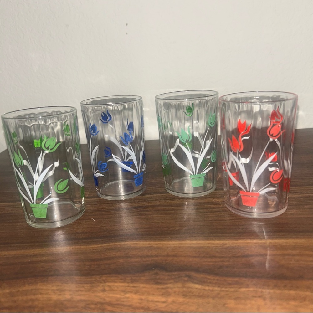 Colorful Floral Tulip 4oz Juice Glass Set of 4